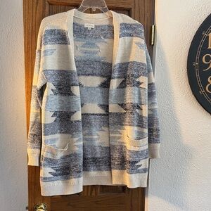 Lucky Brand Blue and Cream Patterned Cardigan SIZE L